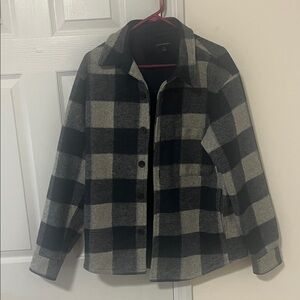 Banana Republic Navy Blue and White Checkered Shirt Jacket